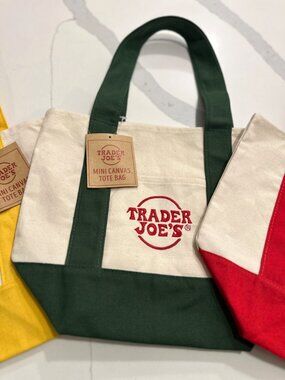 NWT Trader Joe's Mini Canvas Tote Green Handle